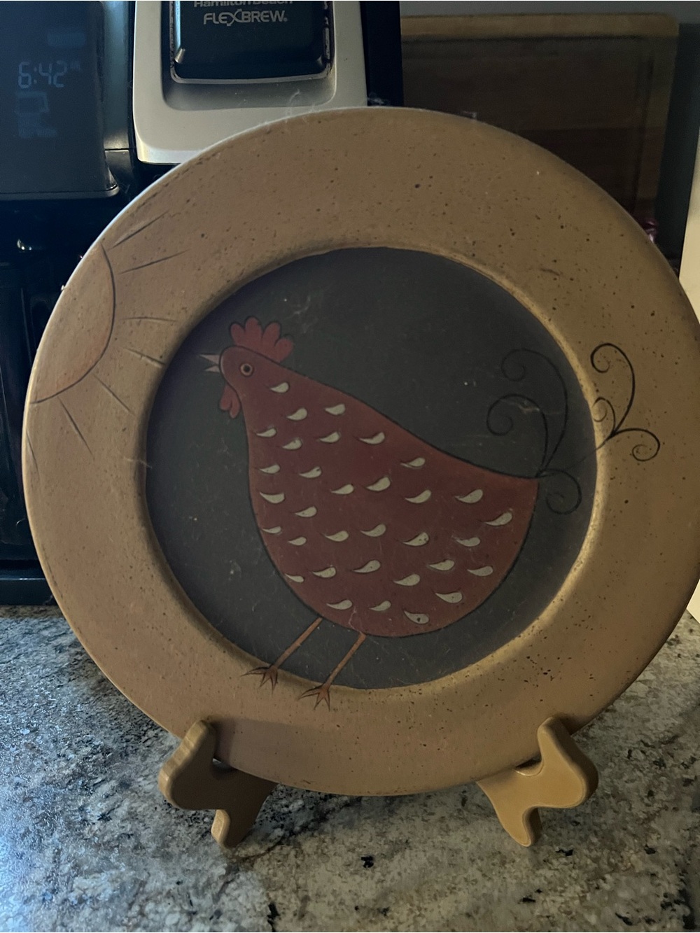 Decorative Rustic Chicken Plate - Brown & Black